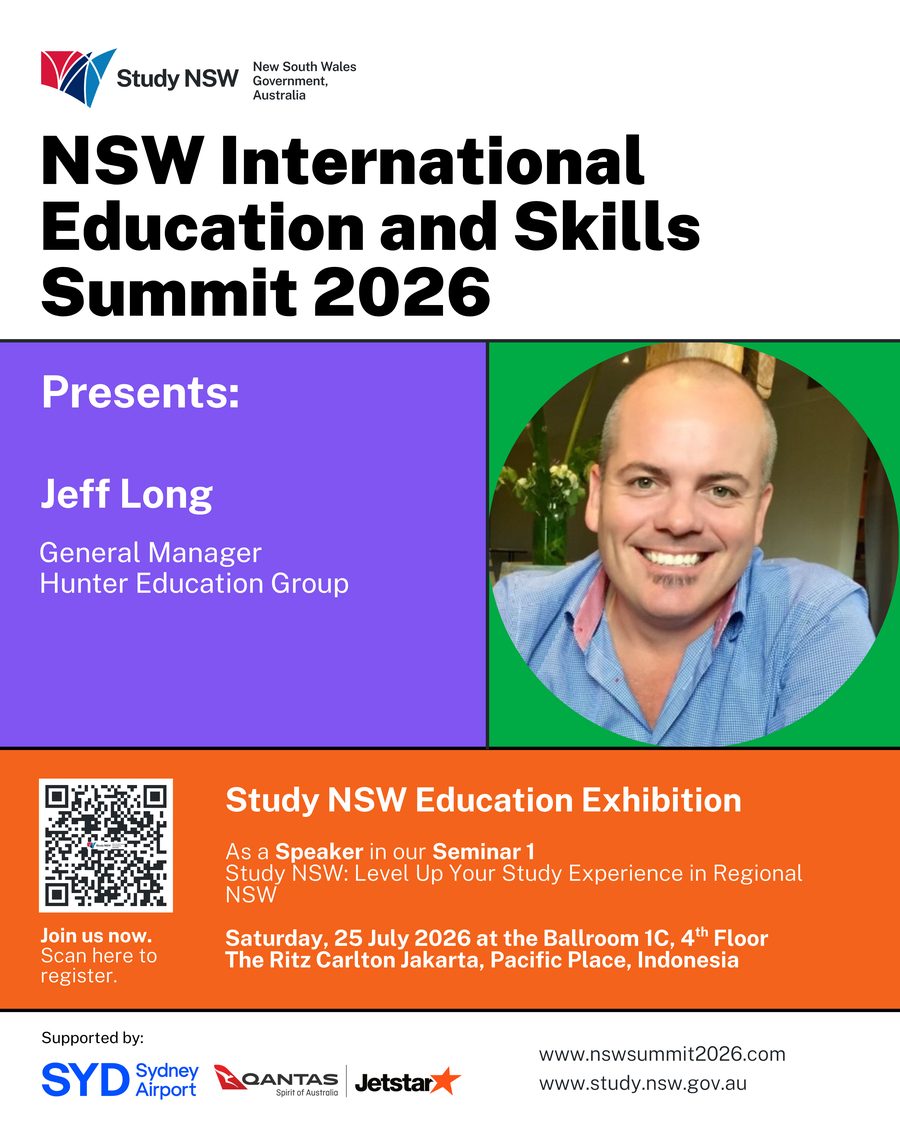 Study NSW summit 2026 speaker poster featuring Jeff Long